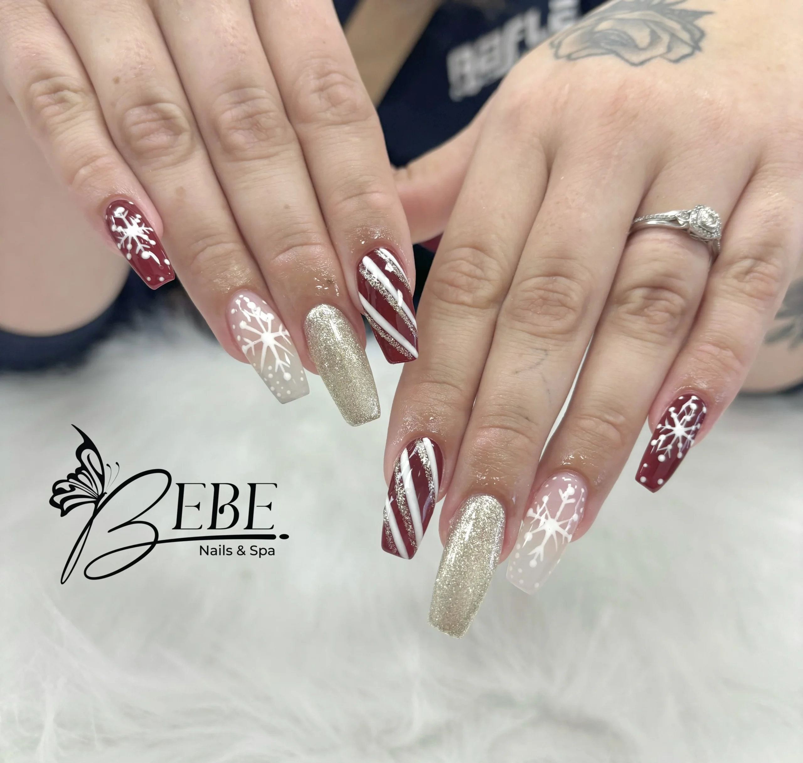 Chrome gold nails photographed close up
