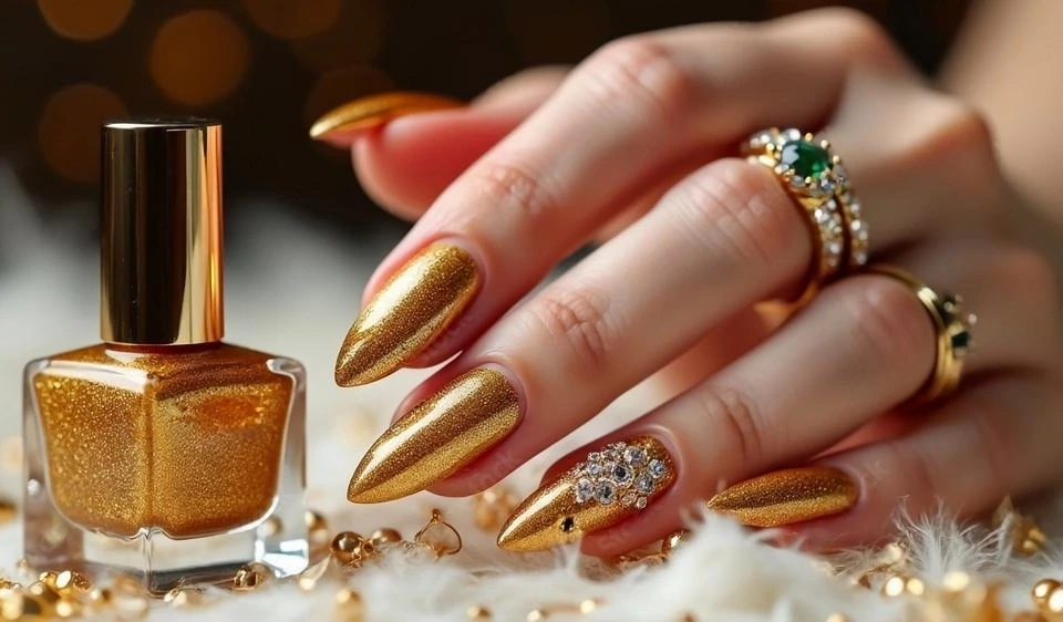 Manicure station with polish bottles, lamp and nail tools